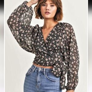 The Reset Black and White Wrap Tie Front Blouse